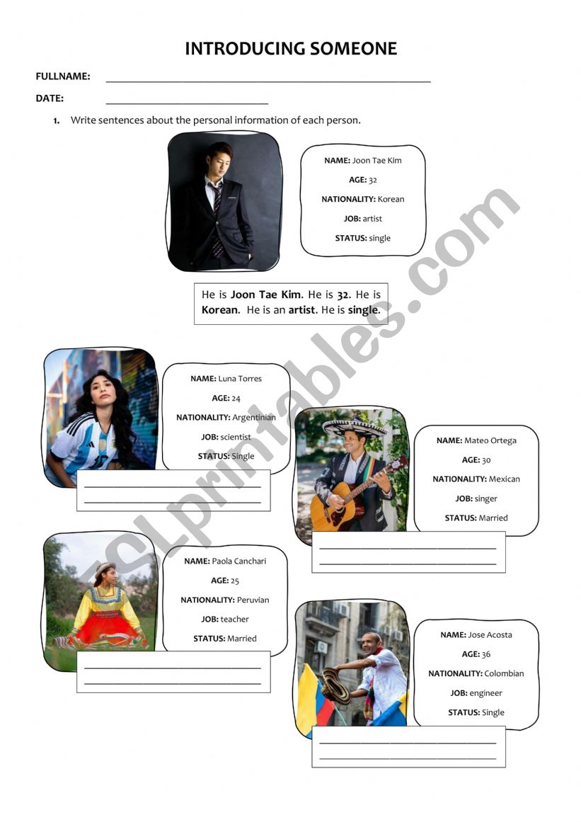 INTRODUCING SOMEONE worksheet