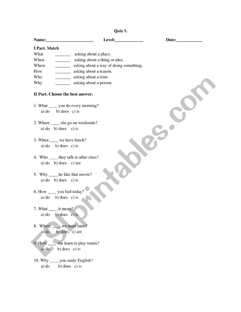 Wh Question worksheet