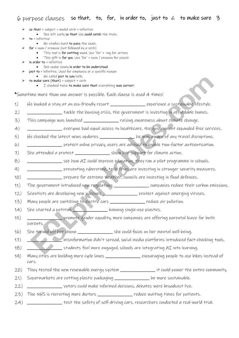 A2+-B1 6 clauses of purpose 3 worksheet