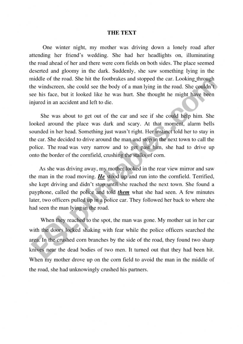 frightening story worksheet