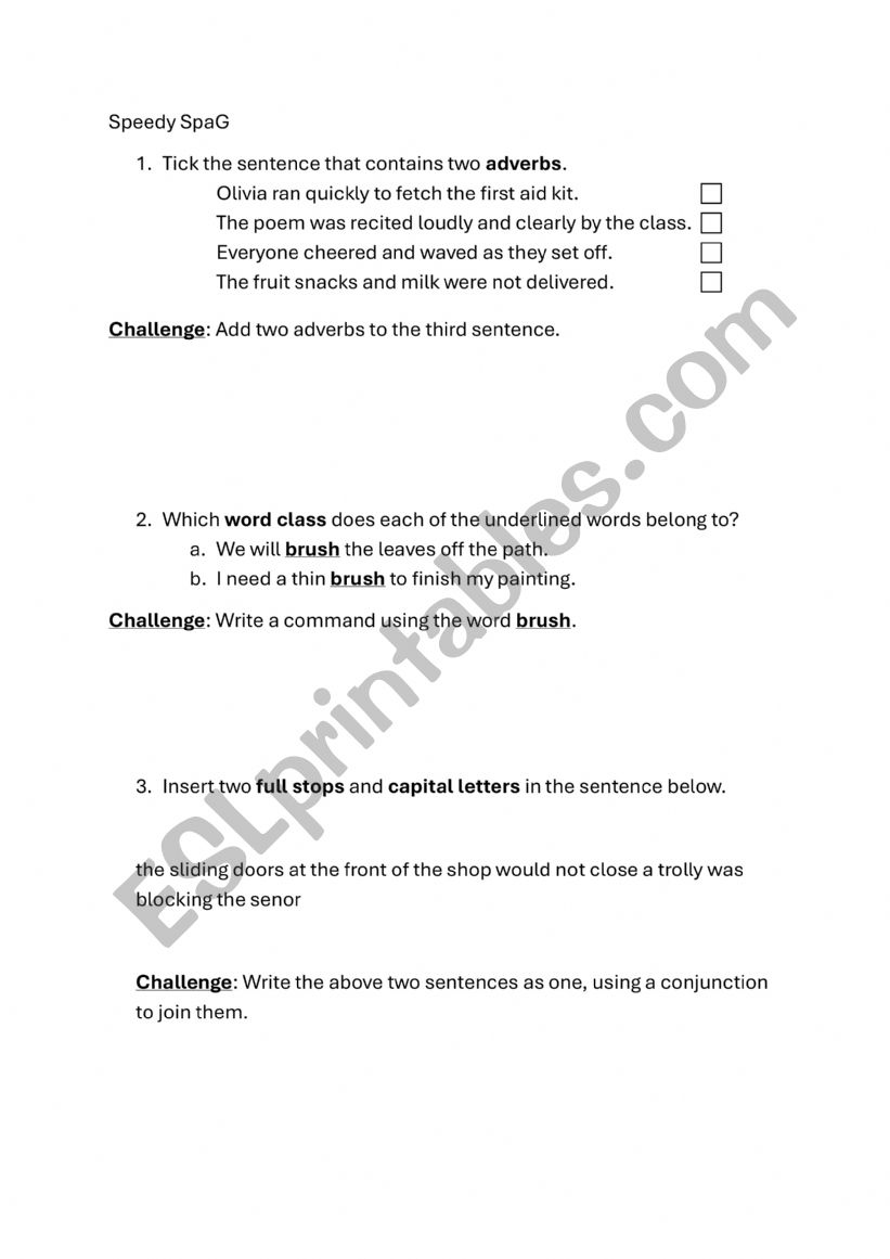 SPAG worksheet