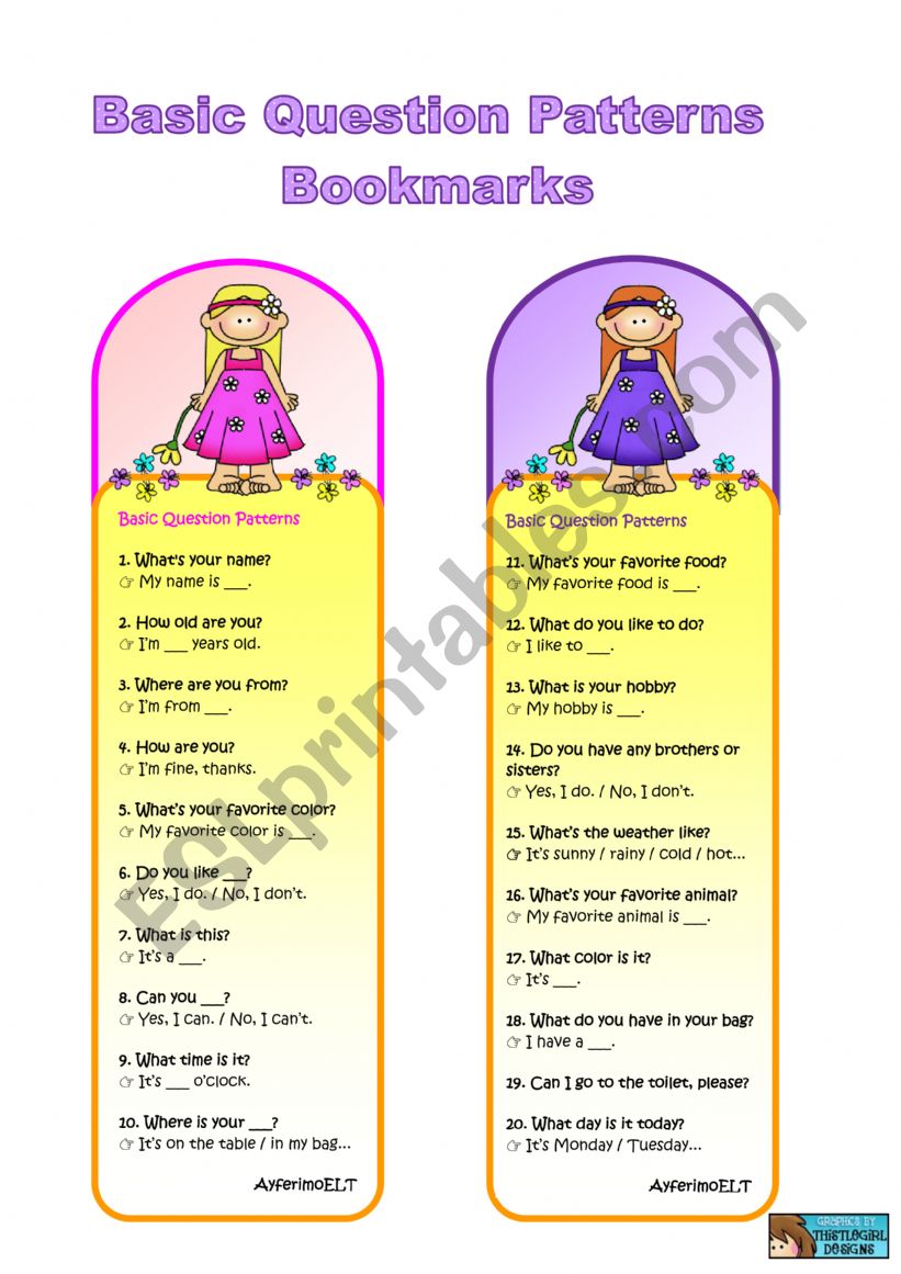 Basic Question Patterns Bookmark 