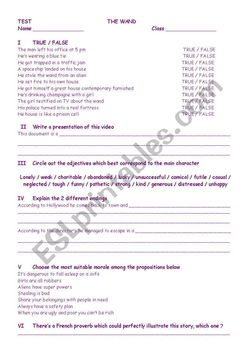 The wand worksheet