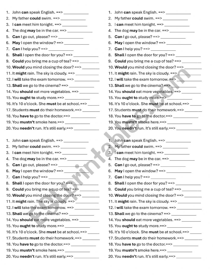 Modal Verbs Worksheet worksheet