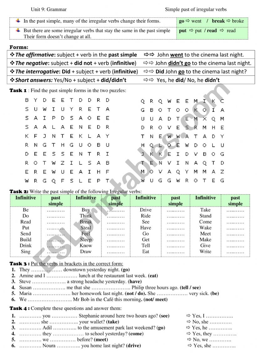 Simple Past of Irregular Verbs