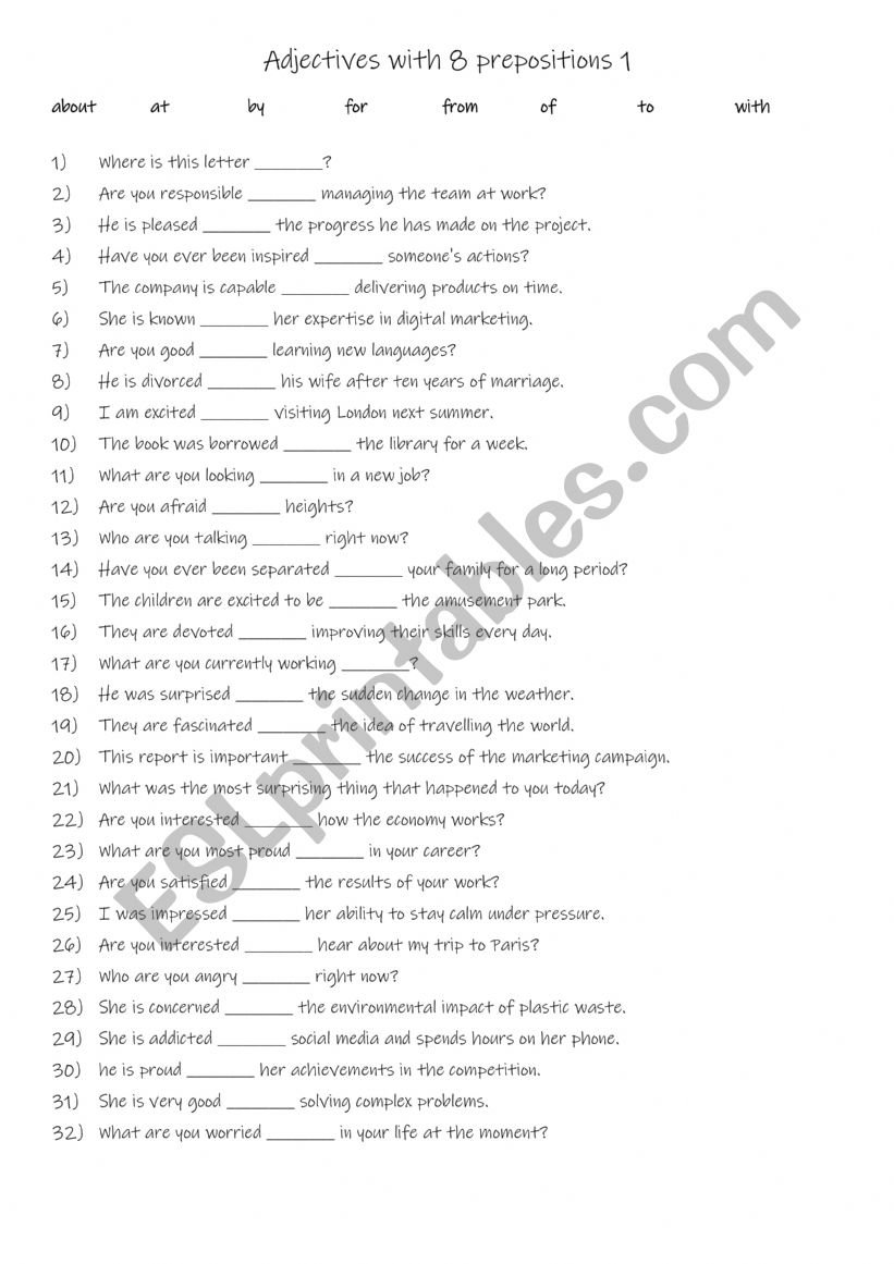 A2-B1 Adjectives with prepositions