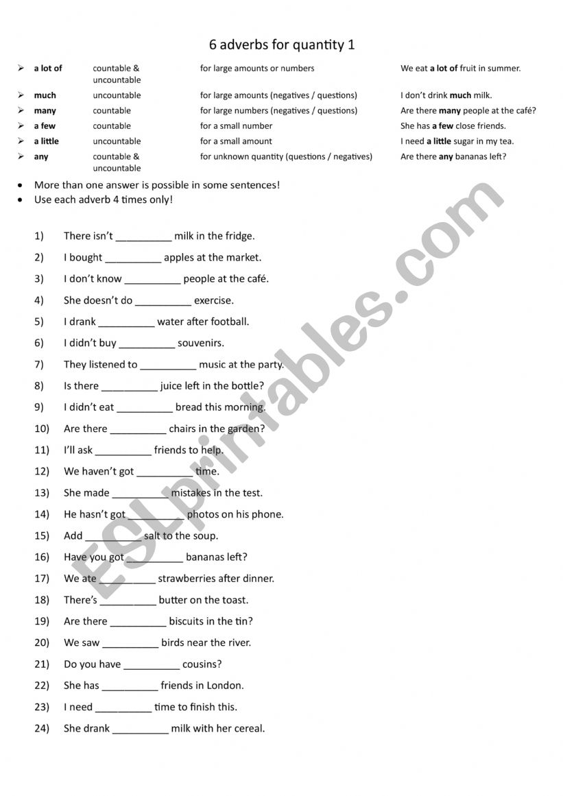 6 adverbs for quantity 1 worksheet