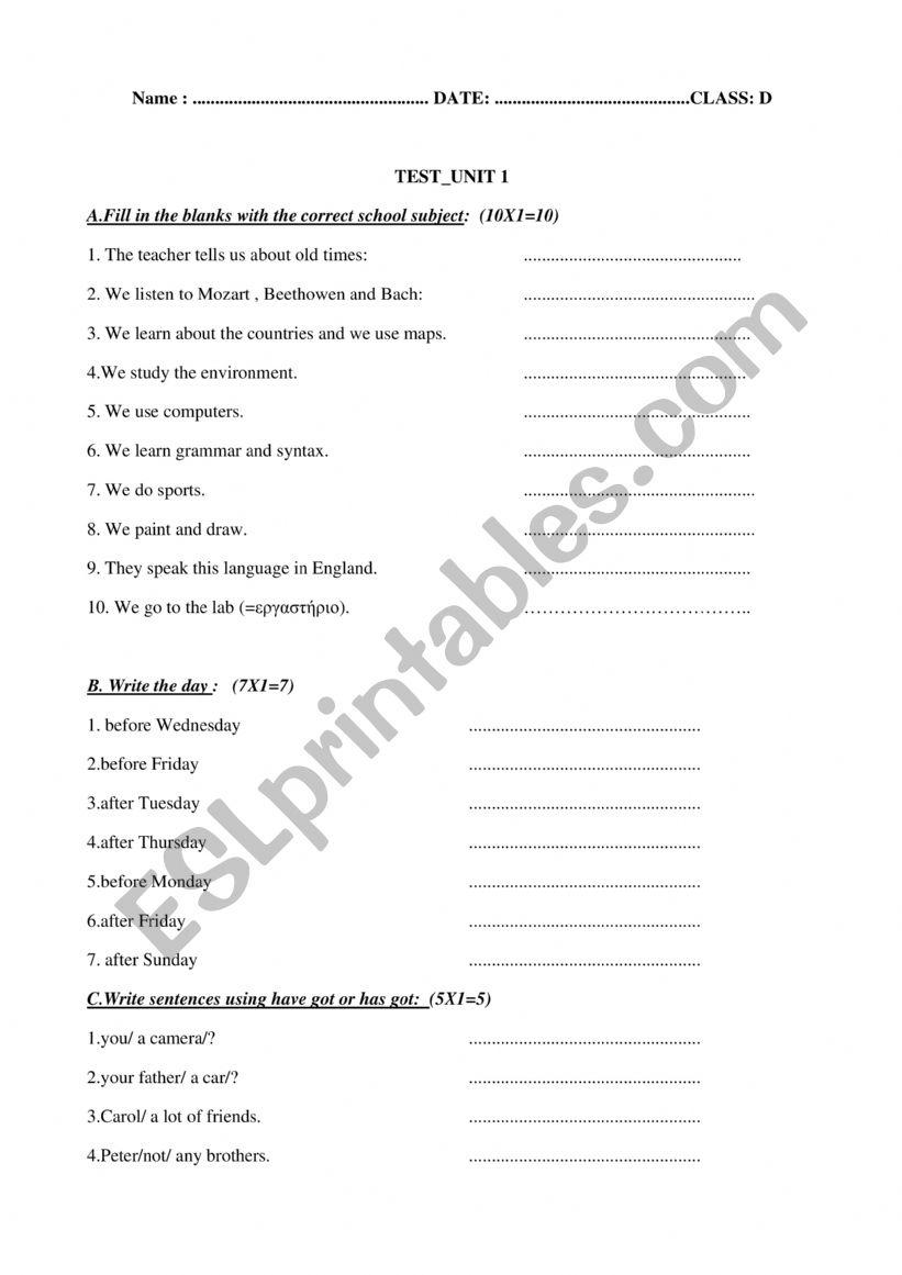 TEST_Unit 1  worksheet