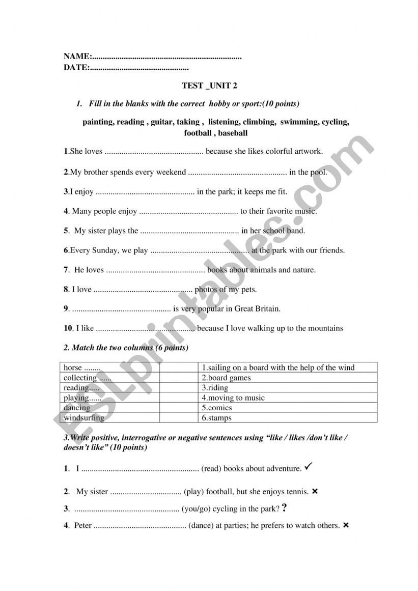 TEST _Unit 2 worksheet