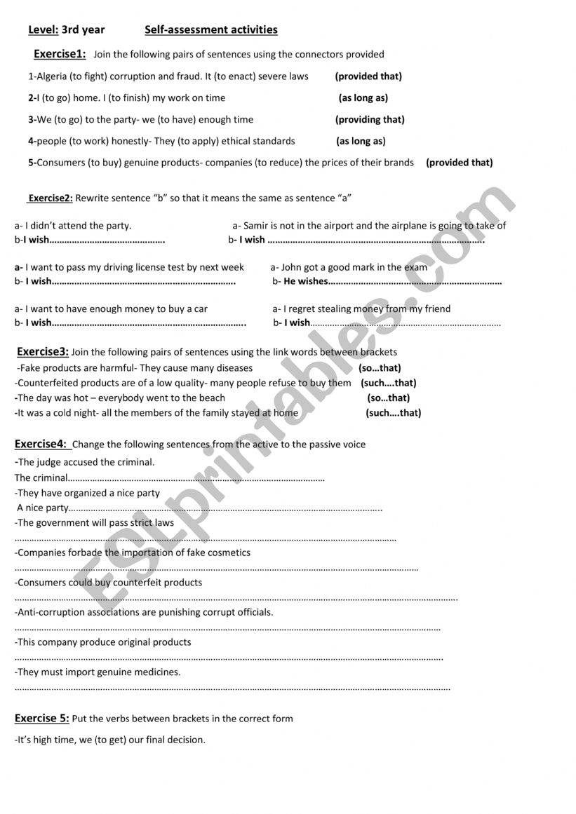 assessment grammar activities worksheet
