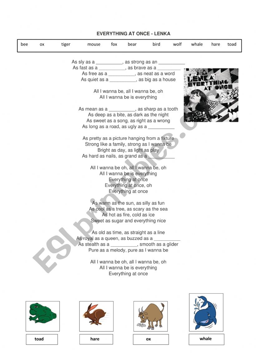 Lenka Everything At Once Song (Fill in the blanks) 