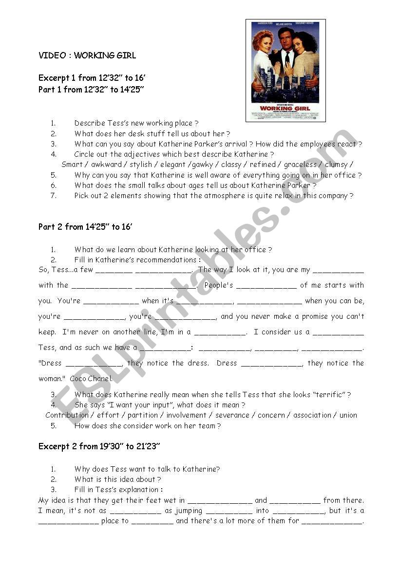 Working  Girl worksheet