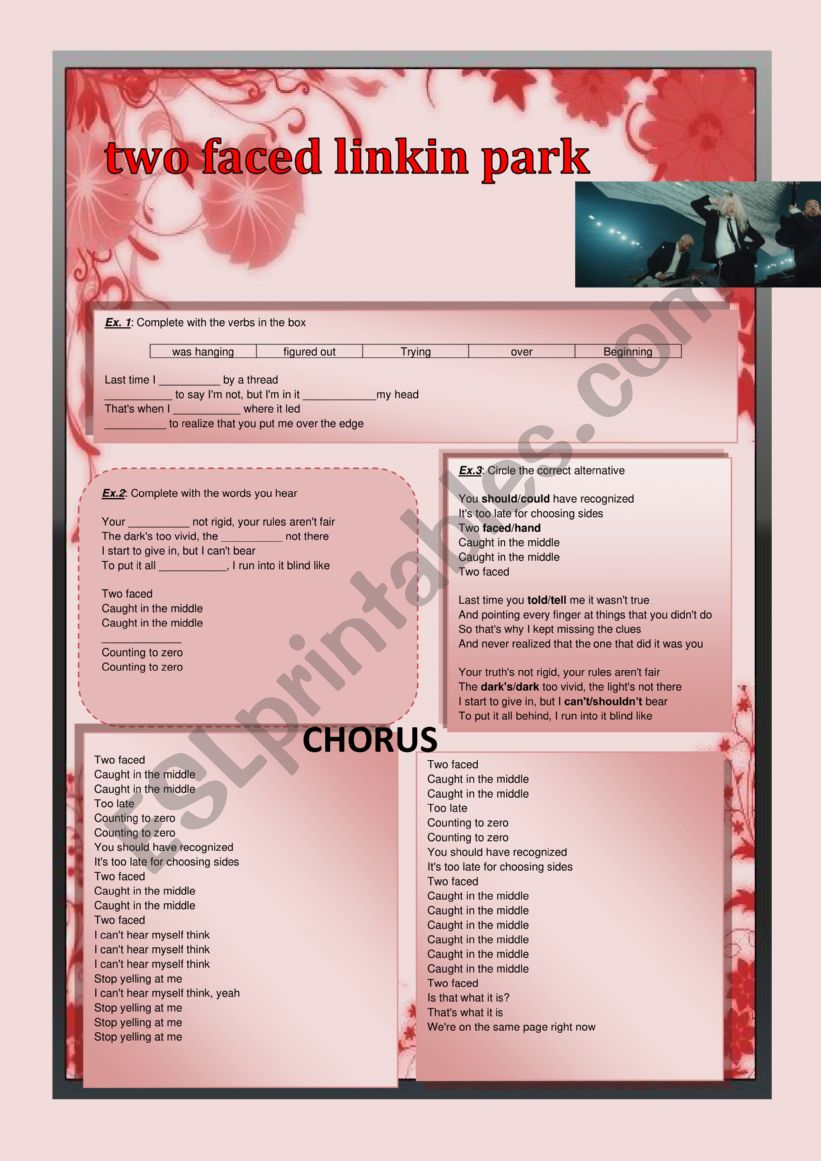 two faced_linkin park worksheet