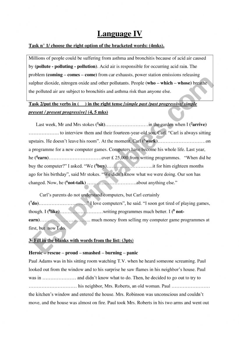 language part 1st year secondary education exam 2