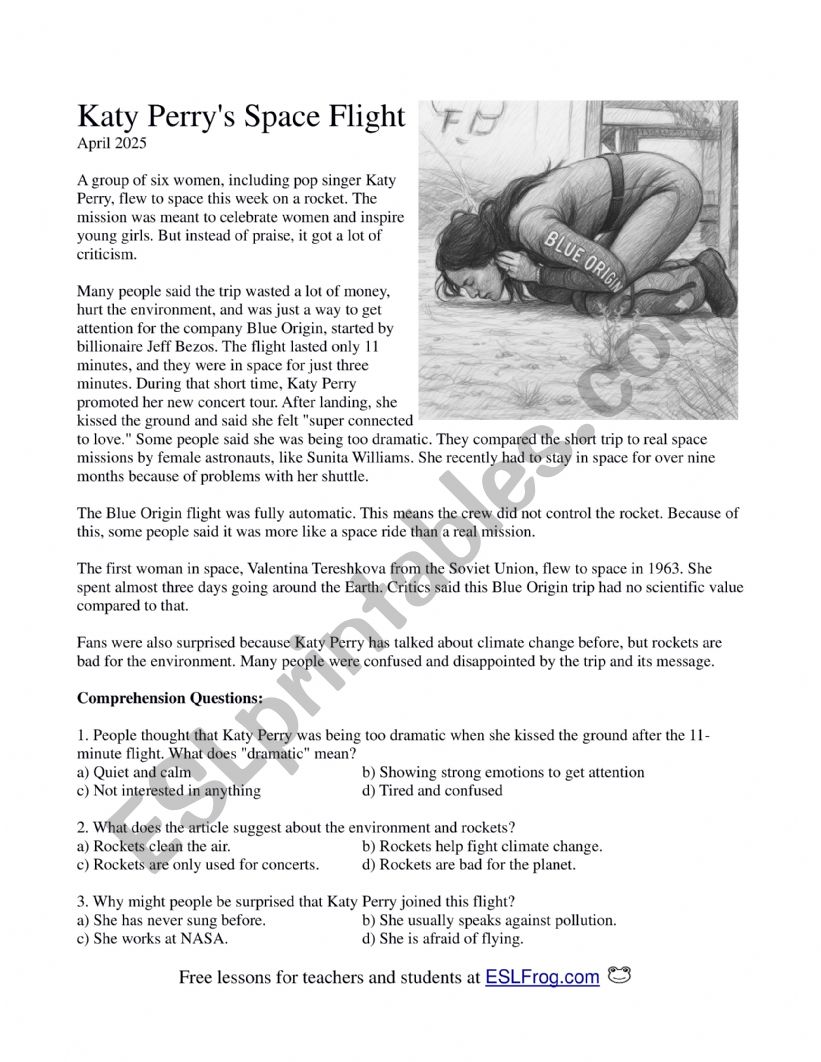Katy Perrys Space Flight worksheet
