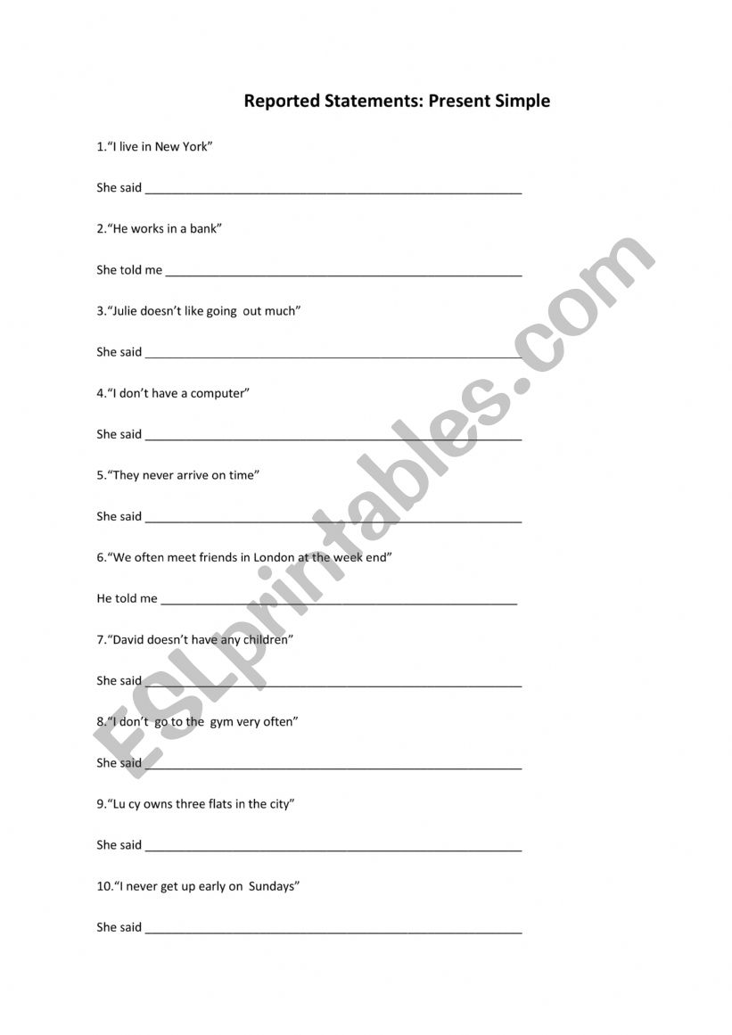 Reported speech present simple 4eso