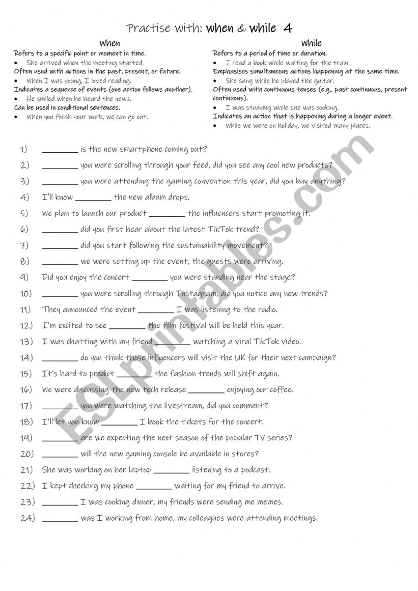A2-B1 Practise with when & while  4