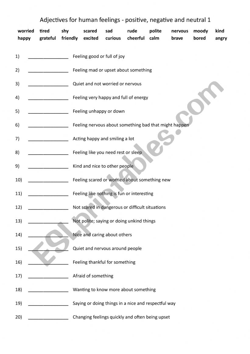A2-B1 Adjectives of feeling - positive, negative and neutral 1