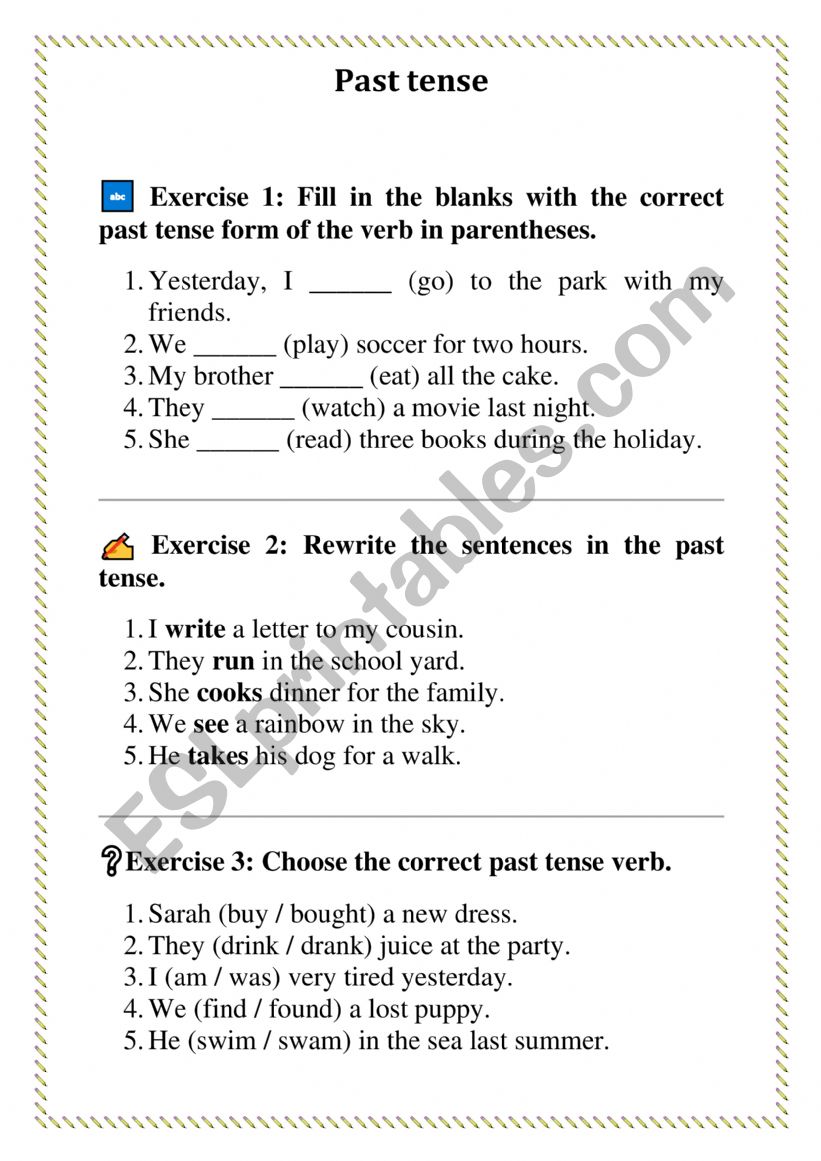 past tense worksheet worksheet
