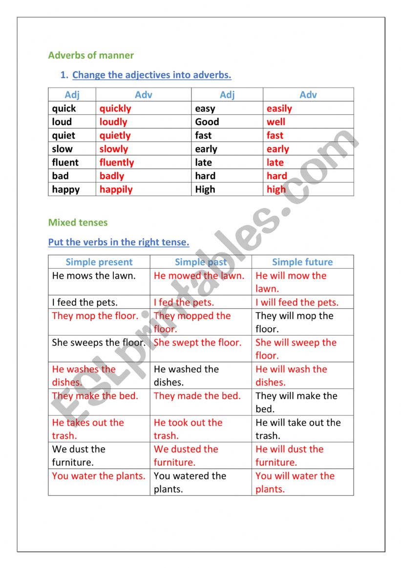 adverbs  worksheet