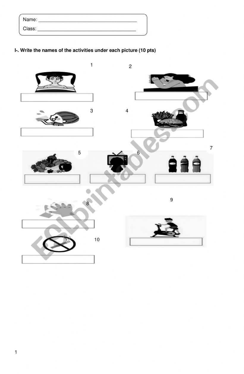 Heathy and unheathy habits worksheet