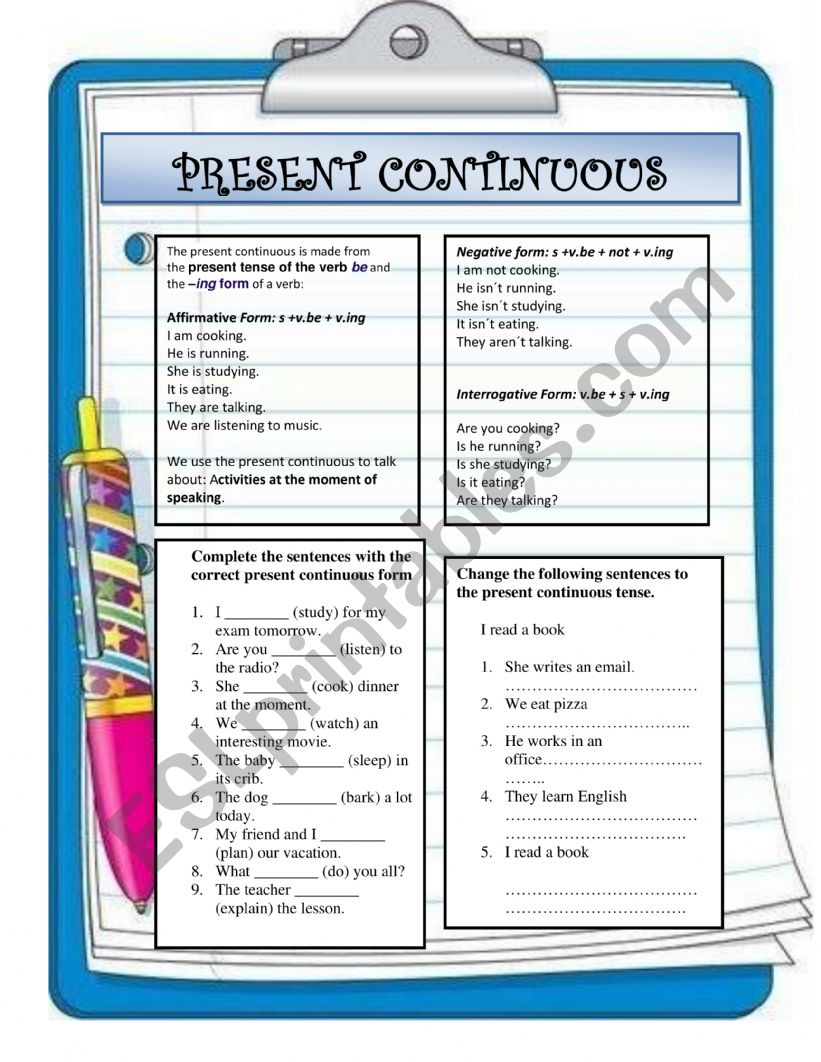 Present Continuous worksheet