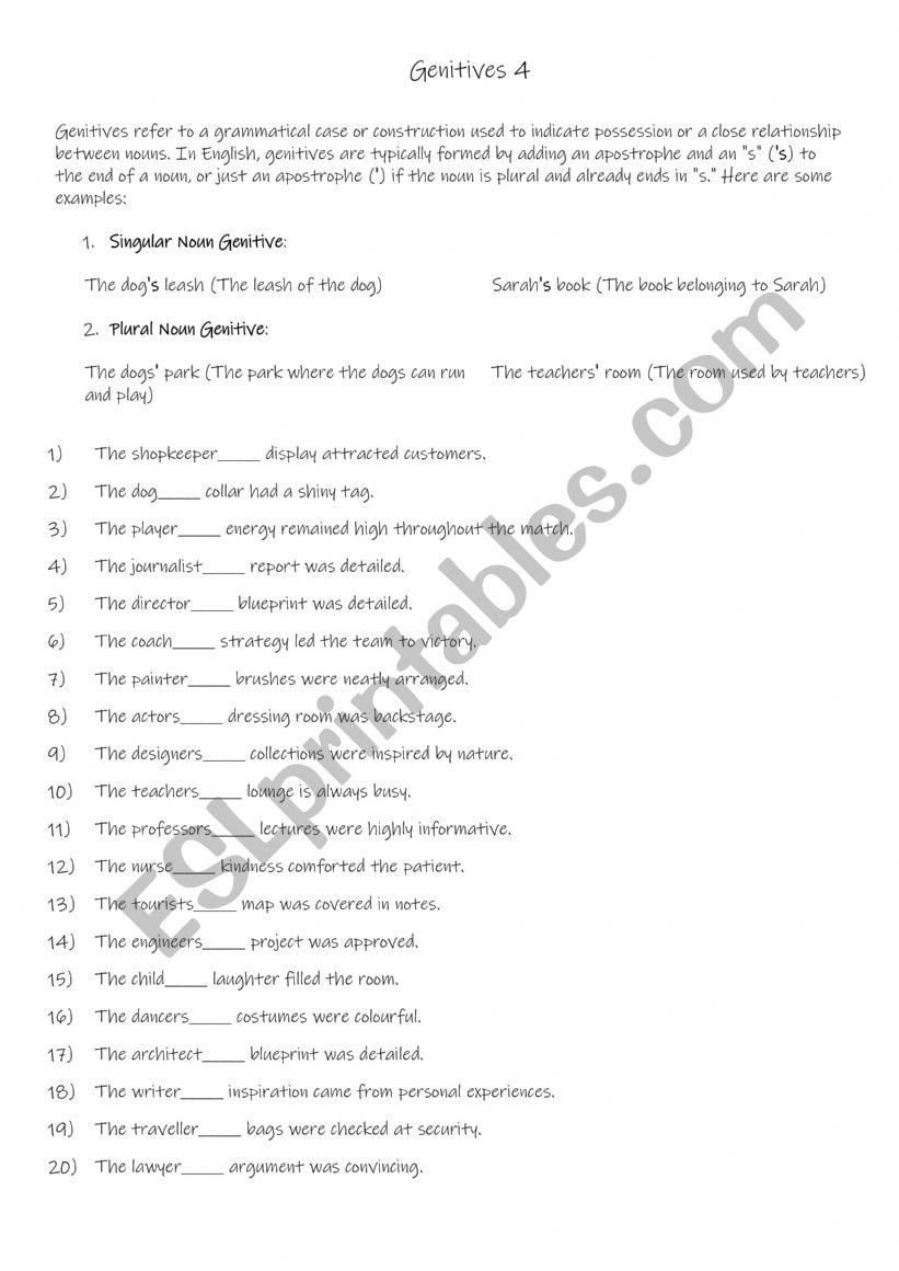 A1+-A2 Genitives  (4) worksheet