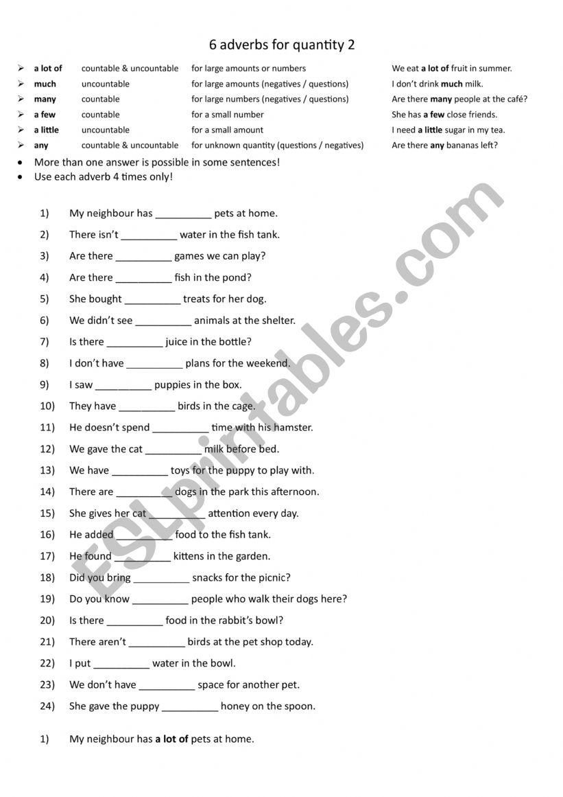 6 adverbs for quantity 2 worksheet