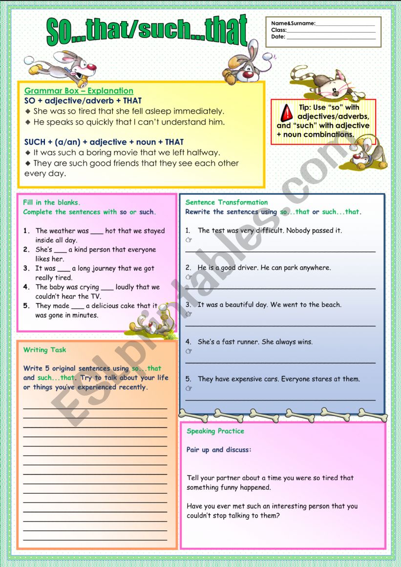 so...that/such...that worksheet