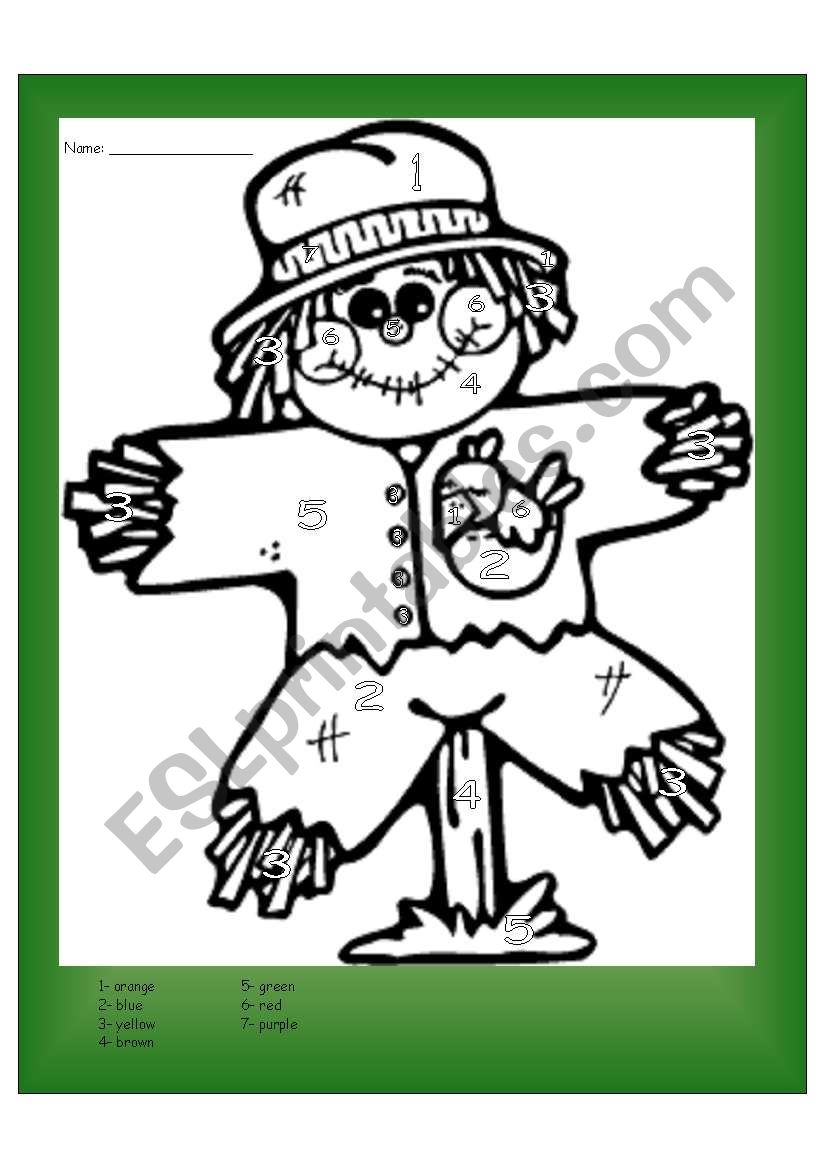 Colour by number scarecrow worksheet