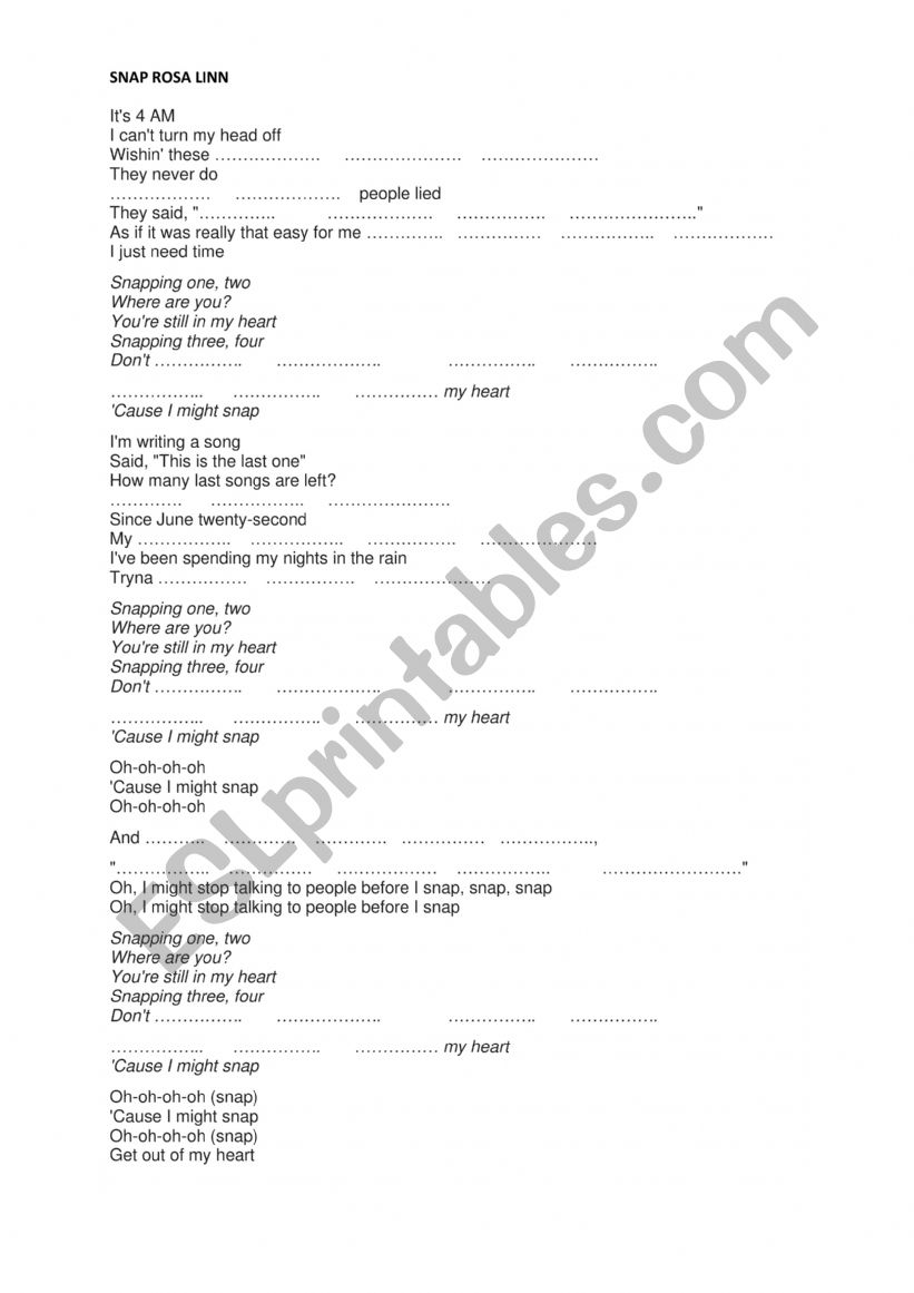 SNAP Rosa Linn worksheet