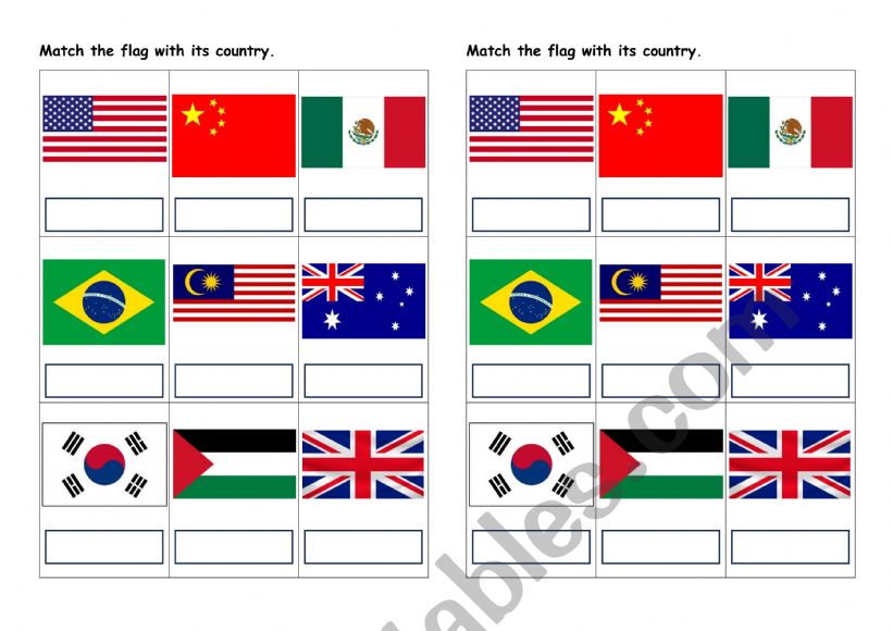 Countries and their flags worksheet
