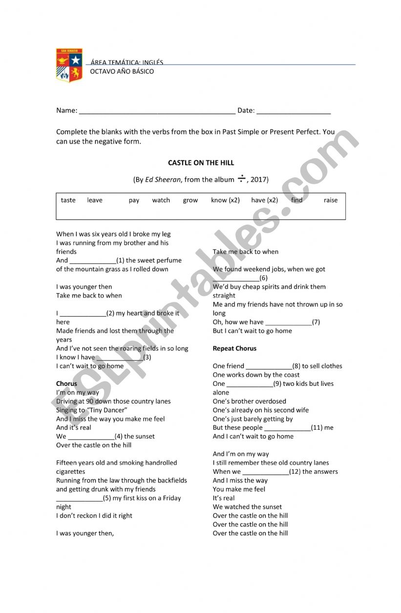 song worksheet