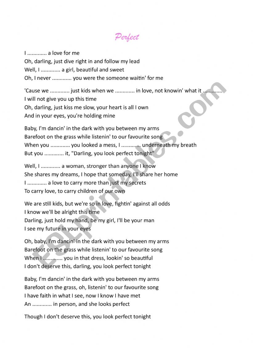 Perfect - Lyrics worksheet
