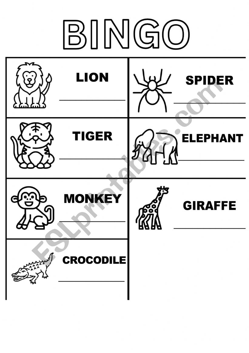 BINGO WILD ANIMALS worksheet