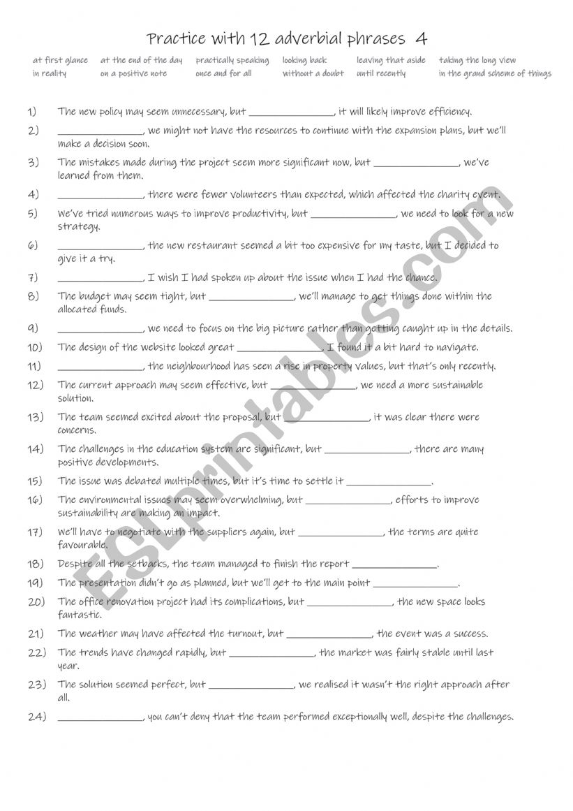 B1-C1 Practice with 12 adverbial phrases 4