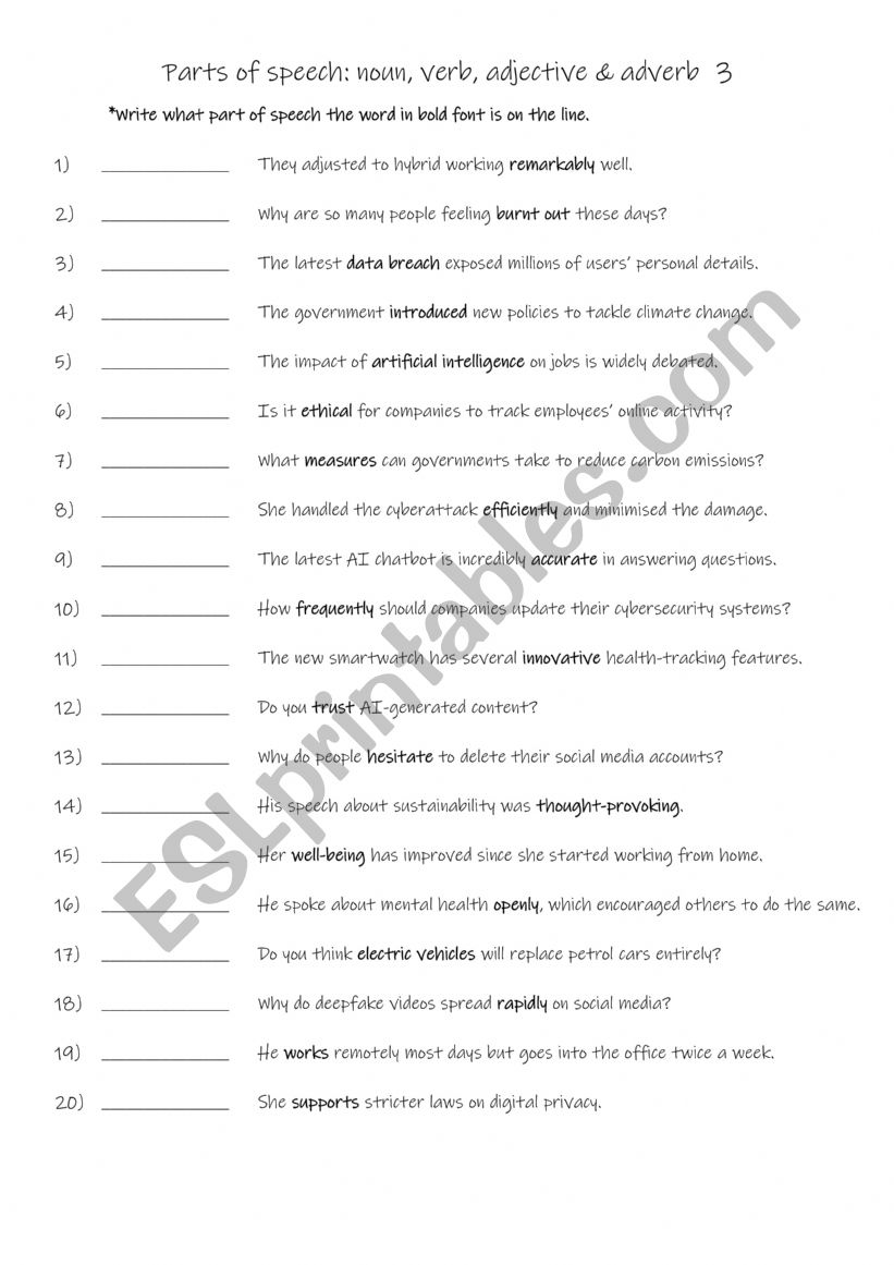 Parts of speech noun, verb, adjective & adverb   3