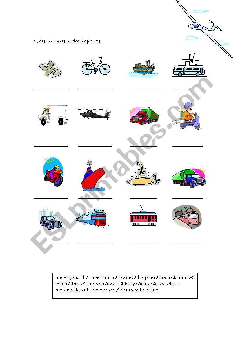 Means of transport worksheet