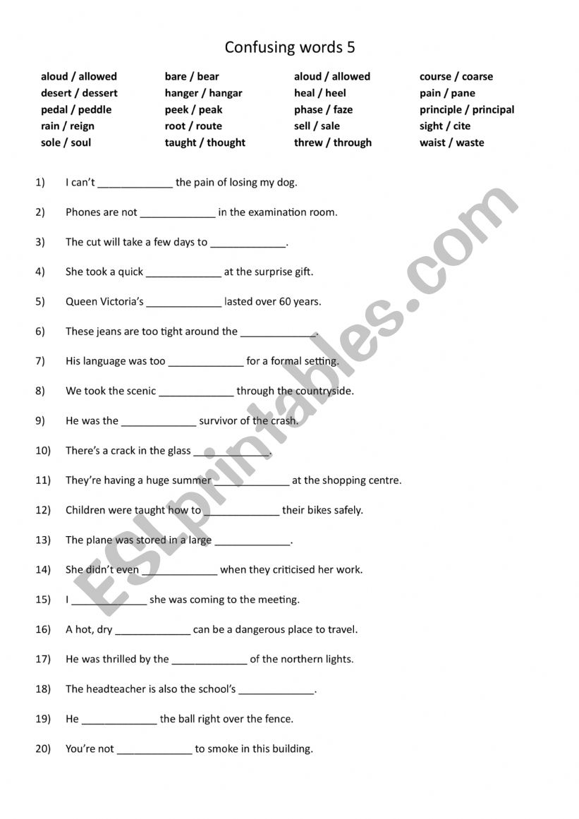 A2-B1 20 pairs of commonly confused words 5