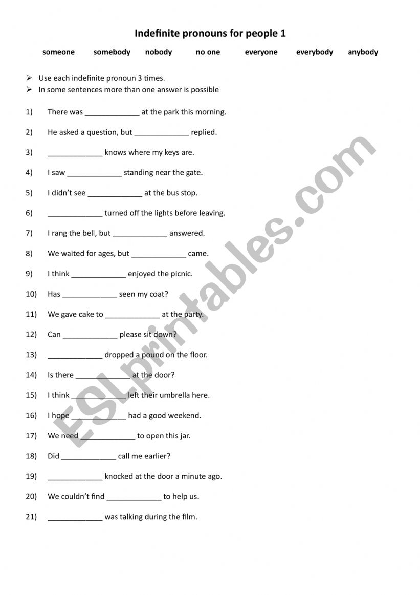 7 Indefinite pronouns for people 1