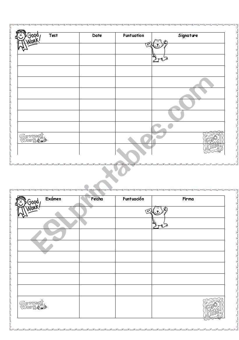 Grade table worksheet