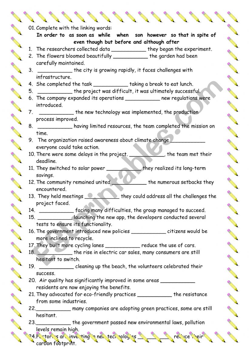 Linking words worksheet