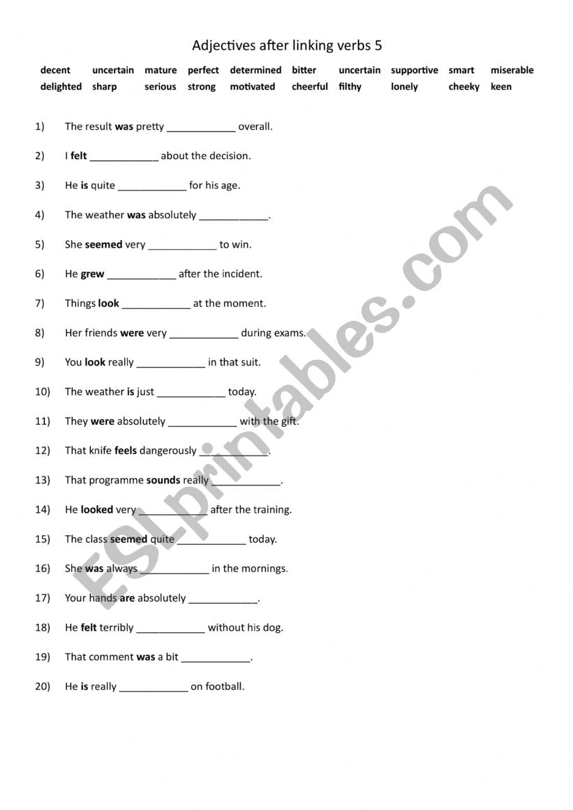 Adjectives after linking verbs 5