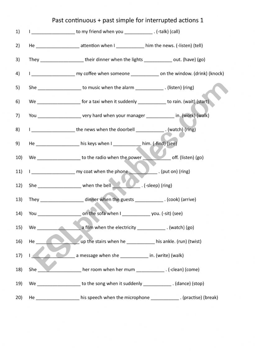 Past continuous + past simple for interrupted actions 1