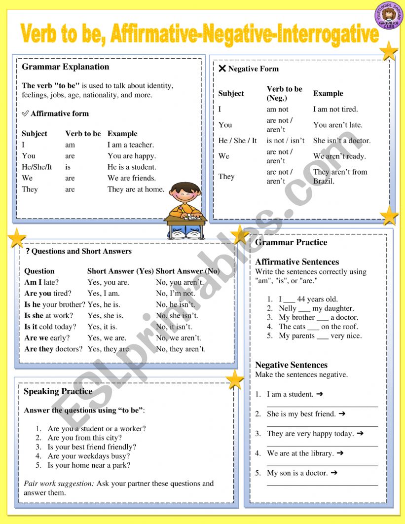 VERB TO BE - Grammar, Reading, Speaking, Writing, and Game Activities (Answer key included) 