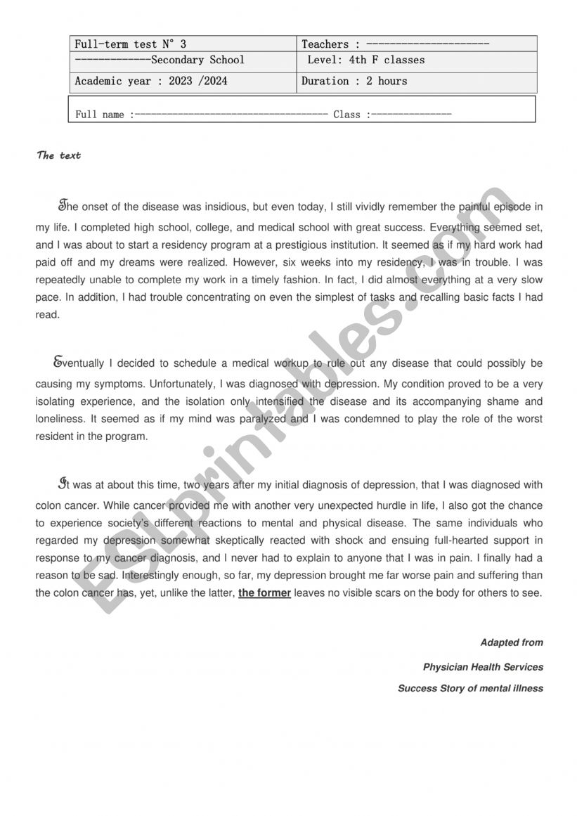 Mock test Exam BAC worksheet
