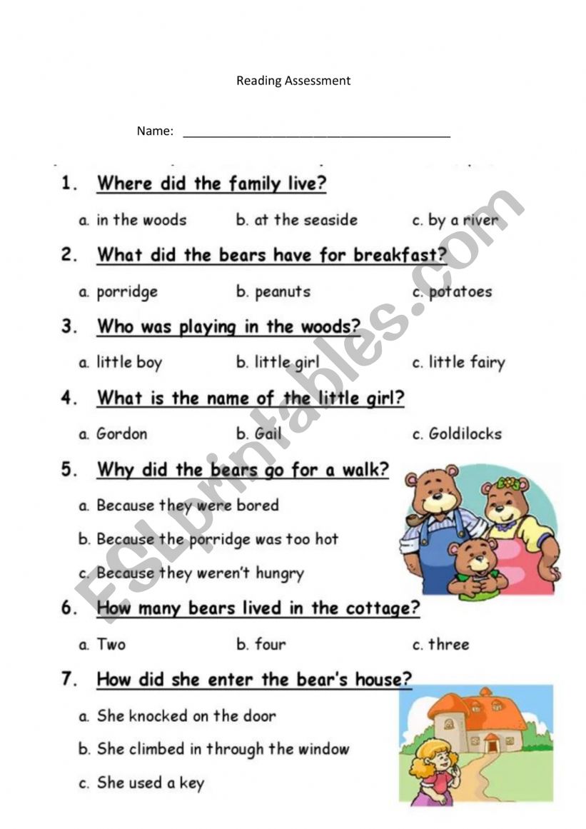 Reading Comprehension -  Goldilocks 