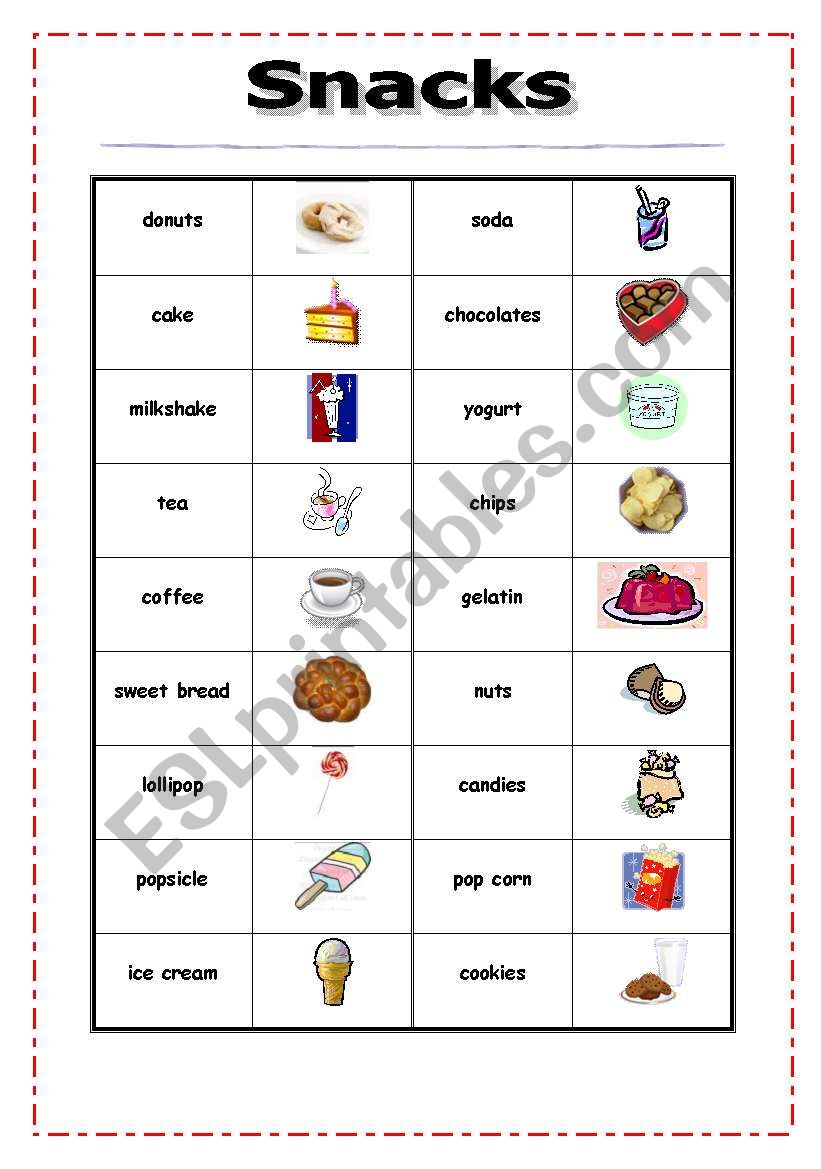 snacks worksheet