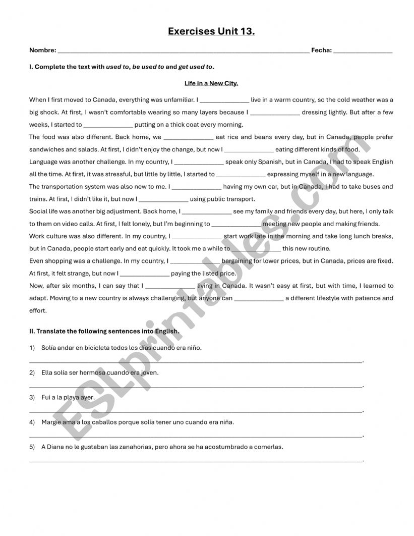 Exercises Unit 13 worksheet