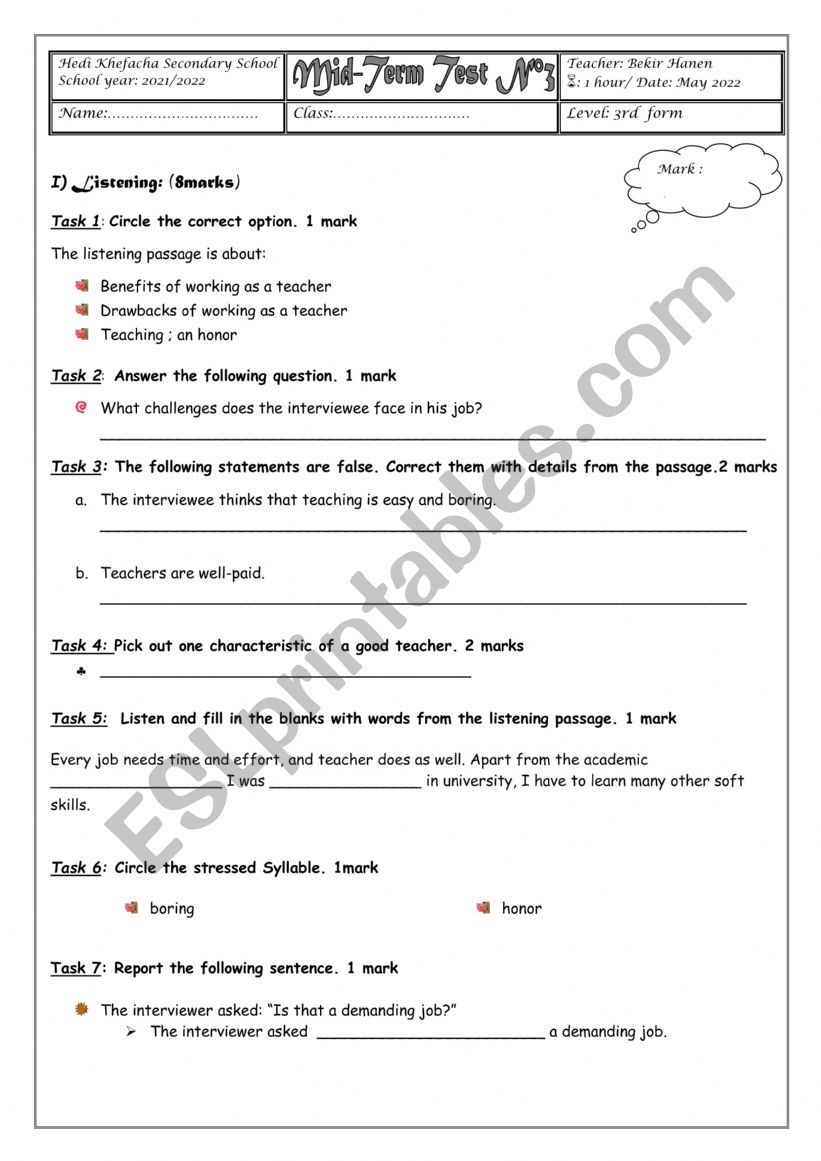 mid term test  3  worksheet